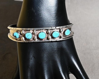 Vintage gesigneerde 'H' (Cecil Henry) sterlingzilver en Sleeping Beauty Turquoise manchetarmband 7" draagbaar met opening 22 gram