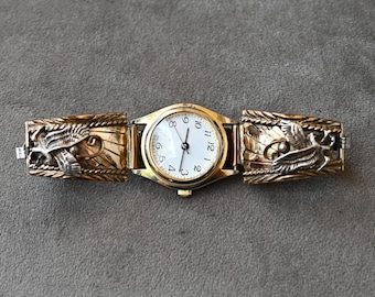 Dames Thomas Francisco Navajo 925 sterling 12k gold filled horlogeband tips met nieuw horloge 29 gram Flying Eagle Navajo Design