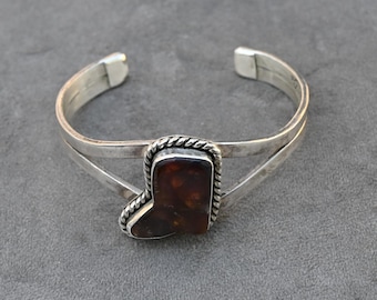Bracciale vintage con marchio "BPS" in argento sterling (925) e ambra dei nativi americani, 7 pollici indossabili, 26,6 grammi