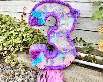 Mermaid Number three Piñata Under The Sea Mermaid theme (available numbers 1-9)