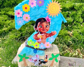 Piñata numero per compleanno a tema Moana (numeri disponibili da 1 a 9) scegli tra la versione tradizionale o con cordicelle