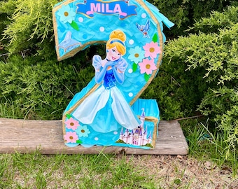 Princess Number Piñata party decor Princess Theme (Numbers available 1-9) choose traditional piñata or pull strings