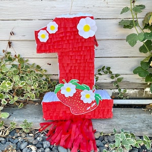 Strawberry Number Piñata Fruit Party Birthday (Numbers available 1-9)