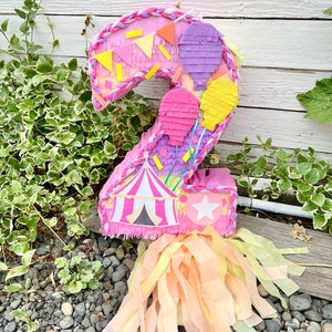 Piñata da circo con numero a tema clown, festa di compleanno rosa (numeri disponibili 1-9)