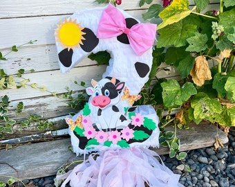 Cow Number Two Piñata Farm Theme Animals (Numbers available 1-9)