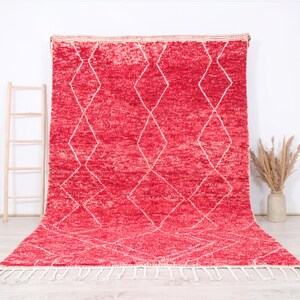 Red Moroccan Beni Ourain Rug: Berber Wool, Geometric Design (6x9 FT)