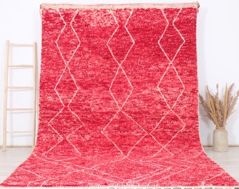 Red Moroccan Beni Ourain Rug: Berber Wool, Geometric Design (6x9 FT)