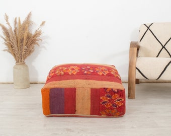 Moroccan Kilim Pouf, Moroccan Floor Cushion, Vintage Moroccan Pouf, Square floor pillow