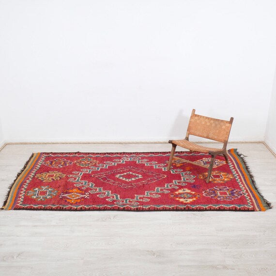 ヴィンテージ手織りモロッコラグ（5x10）：ボヘミアンウールラグ