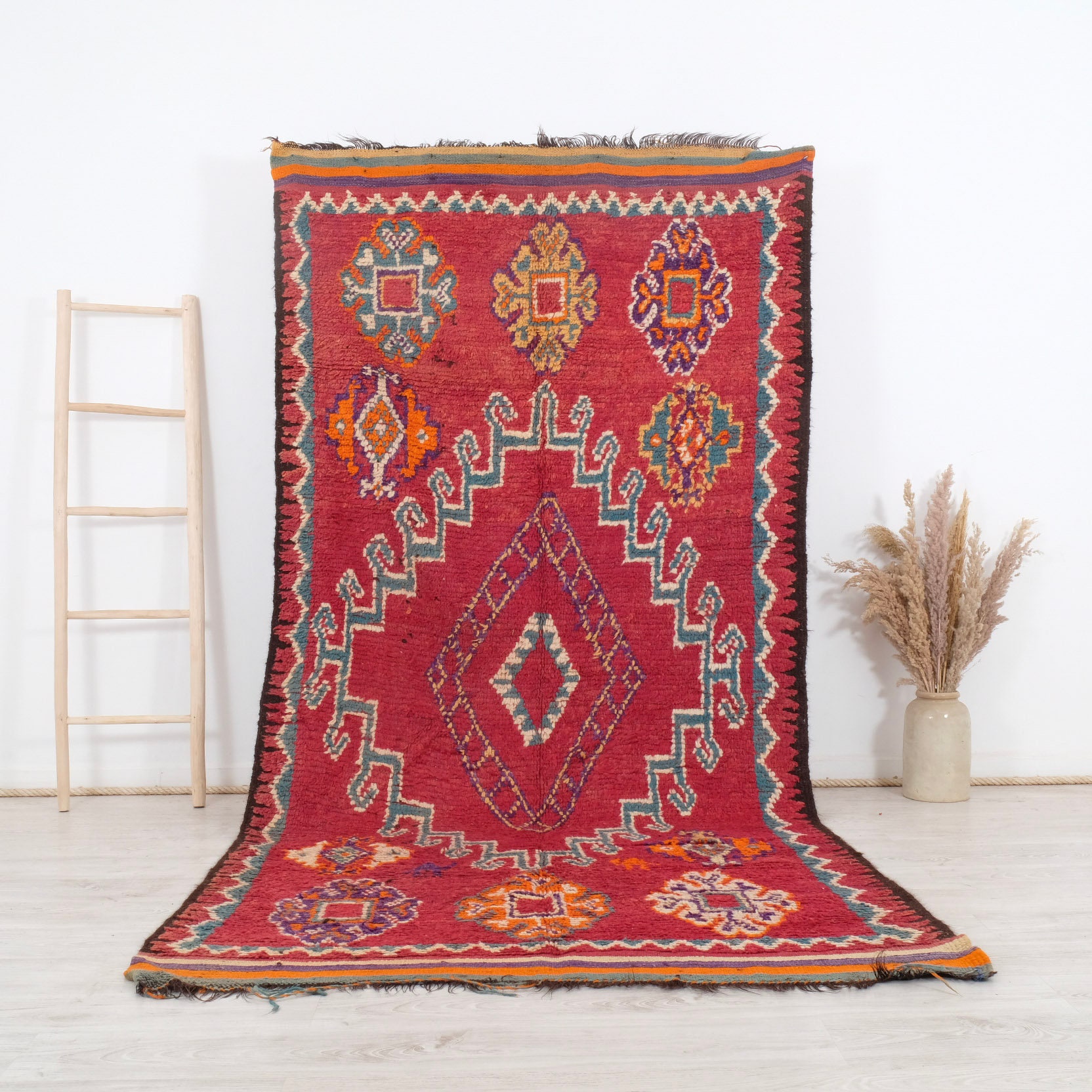 ヴィンテージ手織りモロッコラグ（5x10）：ボヘミアンウールラグ