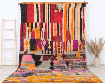 Handwoven Moroccan Boujaad Rug 6x9: Colorful Berber Boho Decor