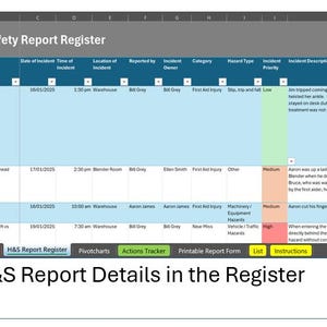 Health and Safety Incident Register in Excel | Manage H&S Reports and ...