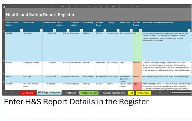 Health and Safety Incident Register in Excel | Manage H&S Reports and ...