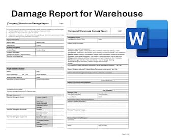 Formulario de informe de daños en el almacén / Informe de incidentes e investigación / Descarga digital en formato Word