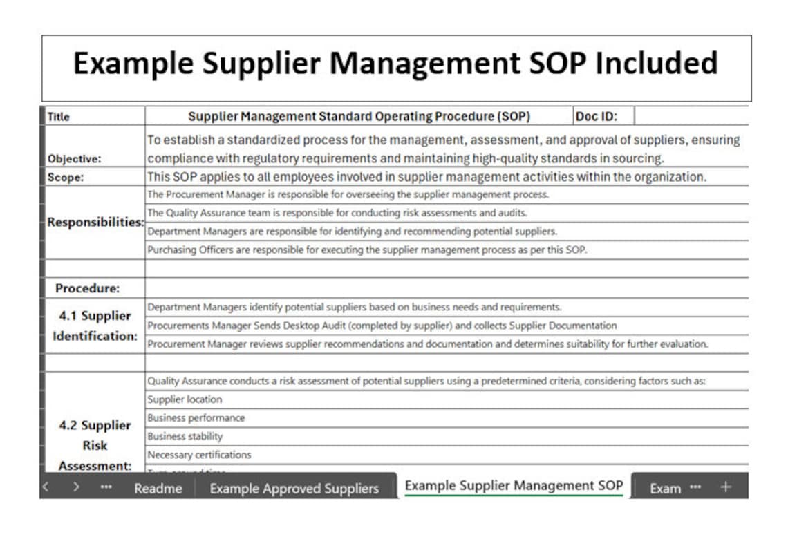 Supplier Management Excel Template Instant Digital Download With
