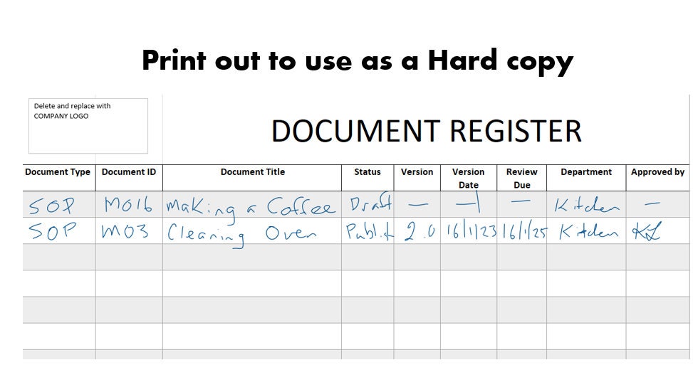 Document Register | Controlled Document Tracker - Etsy