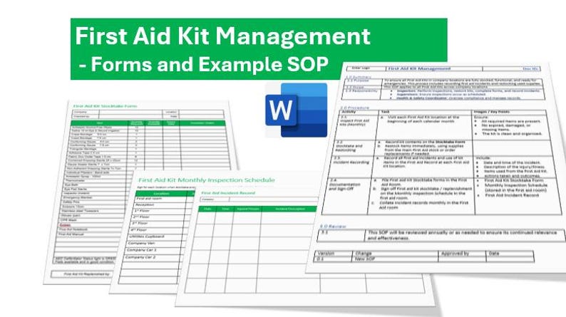 First Aid Management Forms | Example SOP | First Aid Kit Monthly ...