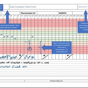 Printable Temperature Check | Daily INCUBATOR OR FRIDGE Temperature ...