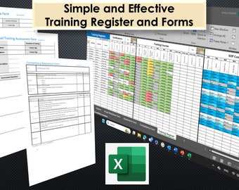 Excel Training Workbook - Training Register/Training Matrix with Training Forms