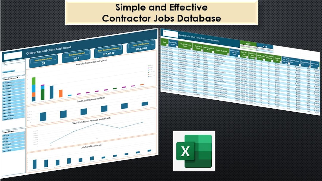 Contractor Tool Client Jobs Database track Hours and Costs - Etsy