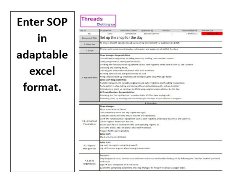 Excel SOP Template and Register for Sops | SOP Workbook With Index ...