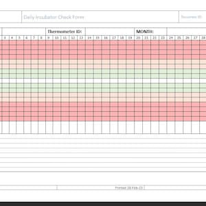 Printable temperature check | Daily INCUBATOR OR FRIDGE Temperature check form - template in Word