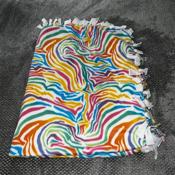 Fleece Tie Blanket Rainbow Zebra Etsy