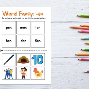 CVC Short E Words Practice, Cut and Paste Activity for Kindergarten and Grade 1, Instant Download, Printable, Educational Worksheet