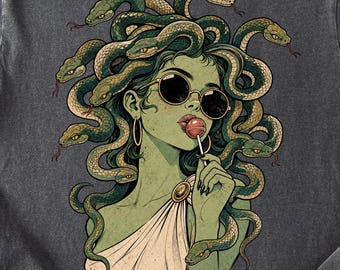 Medusa Lollipop Shirt, Retro Halloween Graphic Tee, Spooky Cute Medusa Shirt, Greek Mythology Comfort Colors Tee