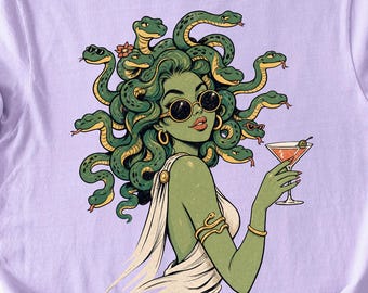 Cute Medusa Cocktail Shirt, Mythology Graphic Tee, Snake Hair Goddess Shirt, Greek Mythology Tee, Comfort Colors 1717