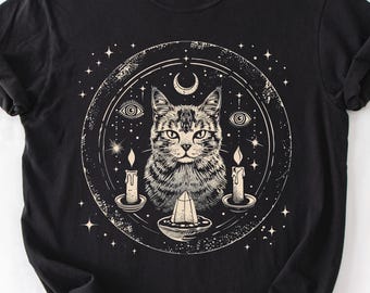 Mystische Katze Shirt | Himmlische Katze T-Shirt | Witchy Cat T-Shirt | Spirituelle Katzen Kunst | Komfortfarben C1717