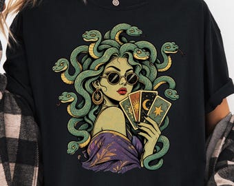 Medusa Tarot Shirt, Gothic Snake Shirt, Witchy Graphic Tee, Mystic Tarot Card Shirt, Greek Mythology Comfort Colors