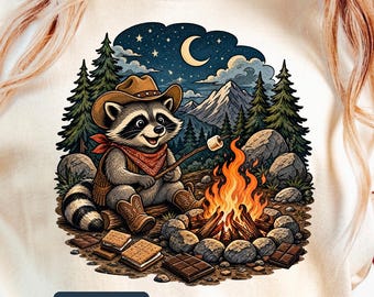 Cute Cowboy Raccoon Camping Shirt, Woodland Campfire Smores Tee, Family Camping Shirt, Cute Forest Animal Gift, Kids Adults