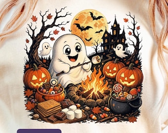 Cute Halloween Ghost Shirt, Ghost Campfire Shirt, Spooky Ghost Tee, Halloween Family Matching Shirts, Kids Adult Baby Halloween Tee