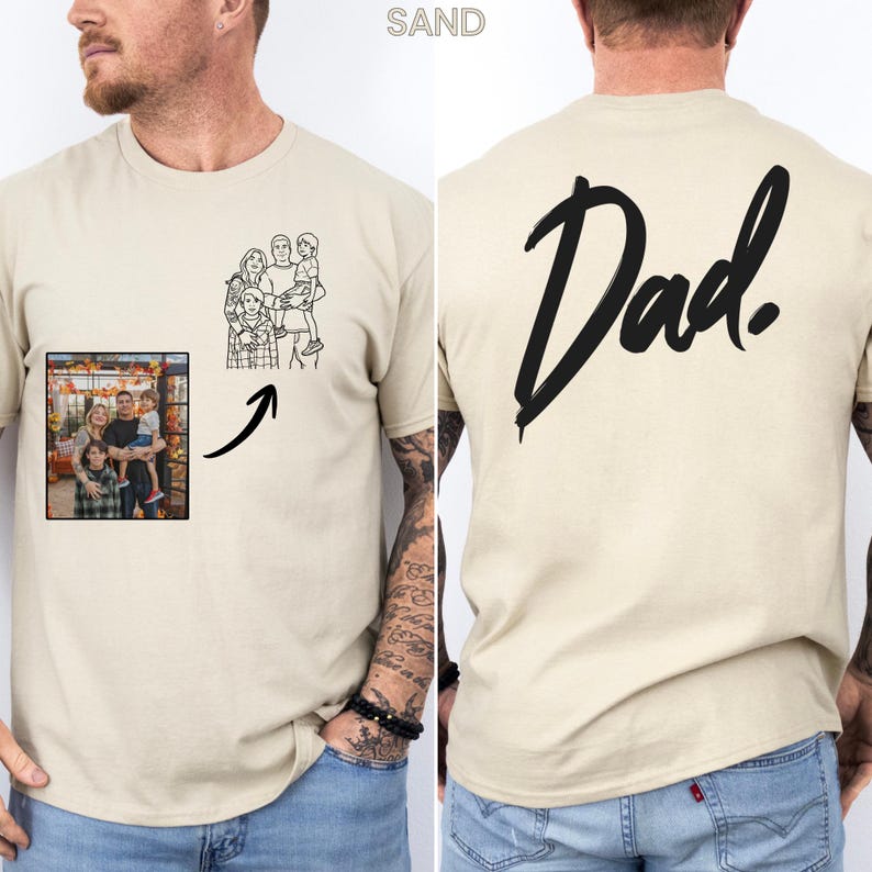 Personalized Dad Shirt from Photo, Custom Dad Gift, Photo to Sketch Shirt, New Dad Gift, Dad Birthday Gift, Family Keepsake Tee image 5
