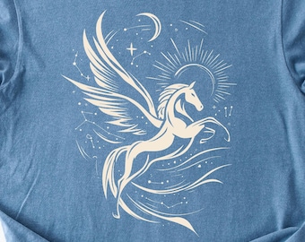 Pegasus Shirt Vintage Comfort Colors Tee, Mythical Horse Graphic T-Shirt, Fantasy Aesthetic Gift, Unisex Garment Dyed Tee