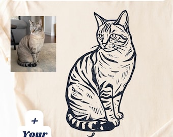 Personalized Cat Portrait Shirt, Custom Cat Sketch T Shirt, Pet Memorial Gift, Cat Lover Gift, Custom Pet Photo Tee