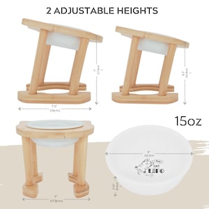 Elevated Raised Ceramic Cat Bowl with Bamboo Stand: Tilted, Adjustable Feeder image 2