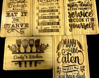 Funny Kitchen cutting board sayings. SVG, Xtool xcs, and Lightburn format files. Digital download only. For laser engraving.