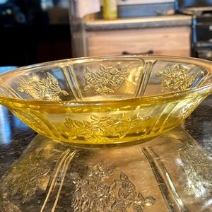 Depression Yellow Glass Bowl Floral Design