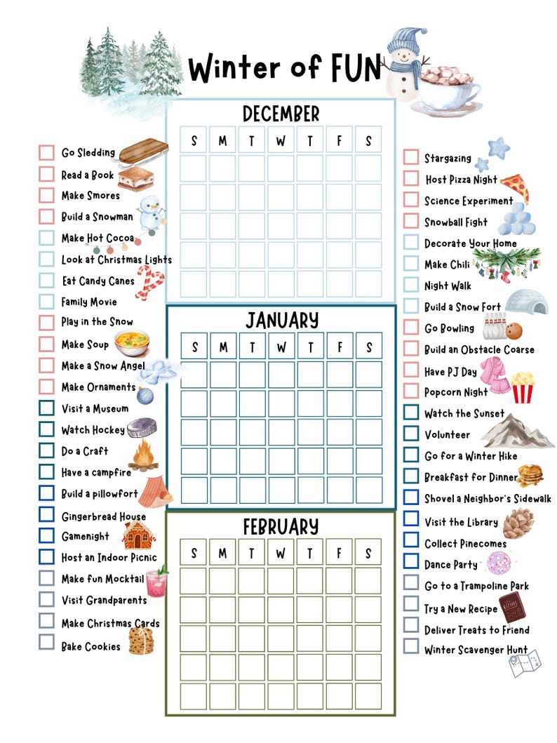 Kids Seasonal Bucket List Printable, Family Activity Checklist (instant ...