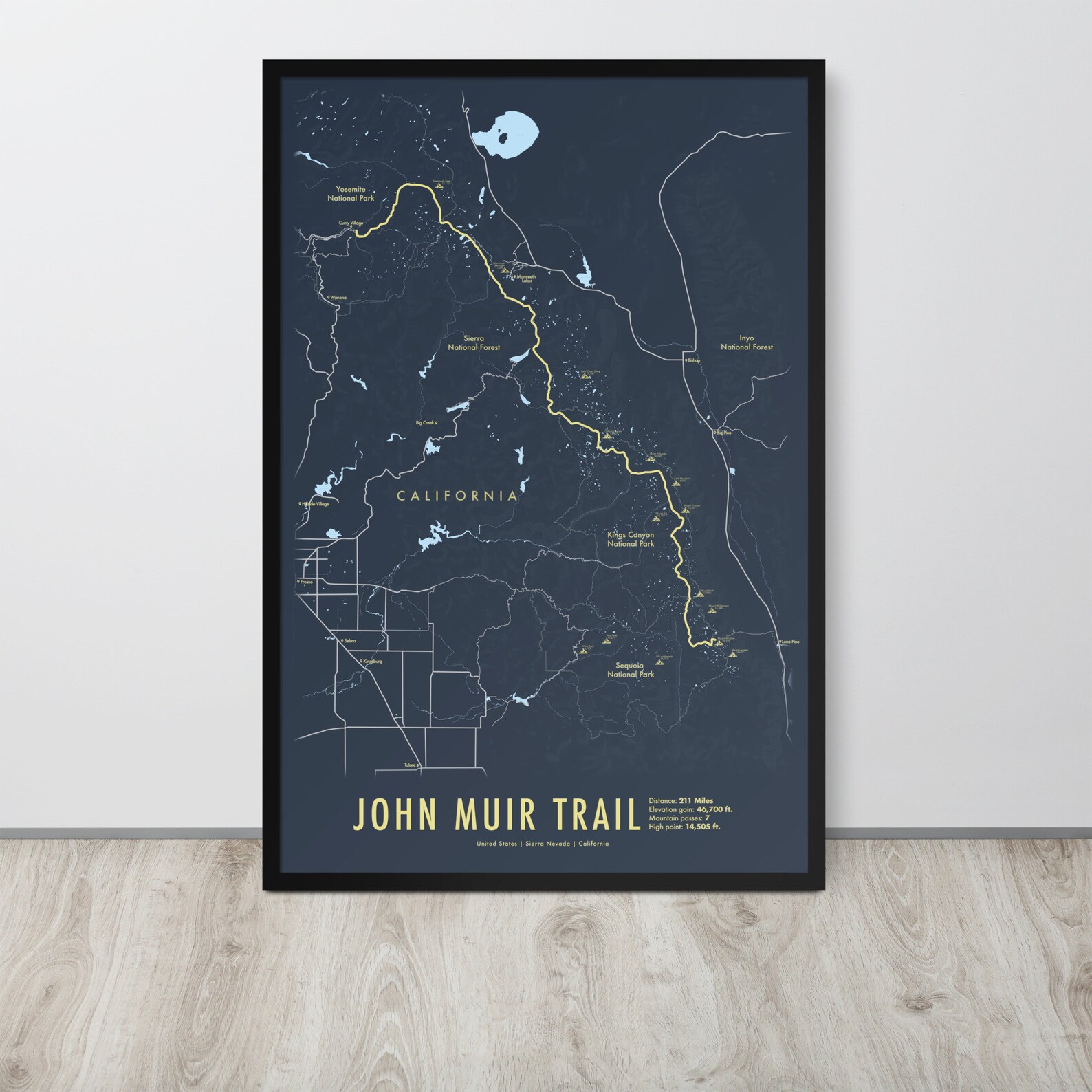 JMT John Muir Trail Map California Trail Poster Hiking California ...