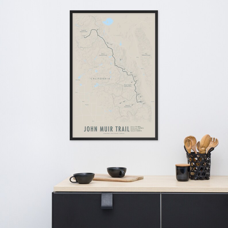JMT John Muir Trail Map California Trail Poster Hiking California ...