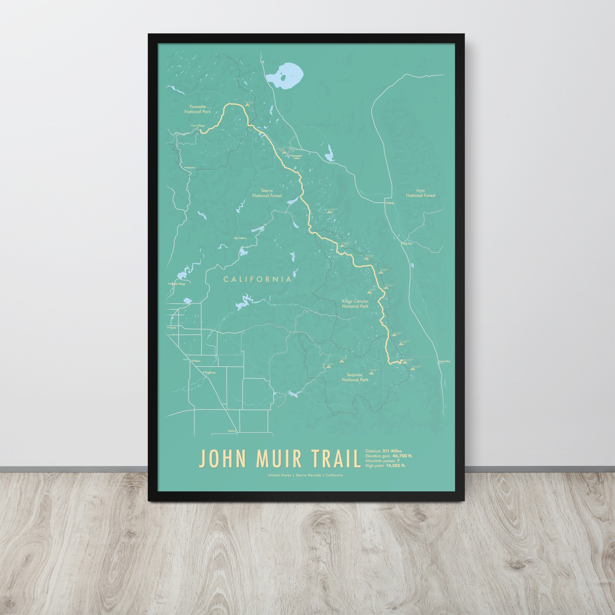 JMT John Muir Trail Map California Trail Poster Hiking California ...