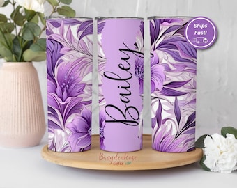 Personalized Floral Tumbler: Purple Flower Stainless Steel Cup