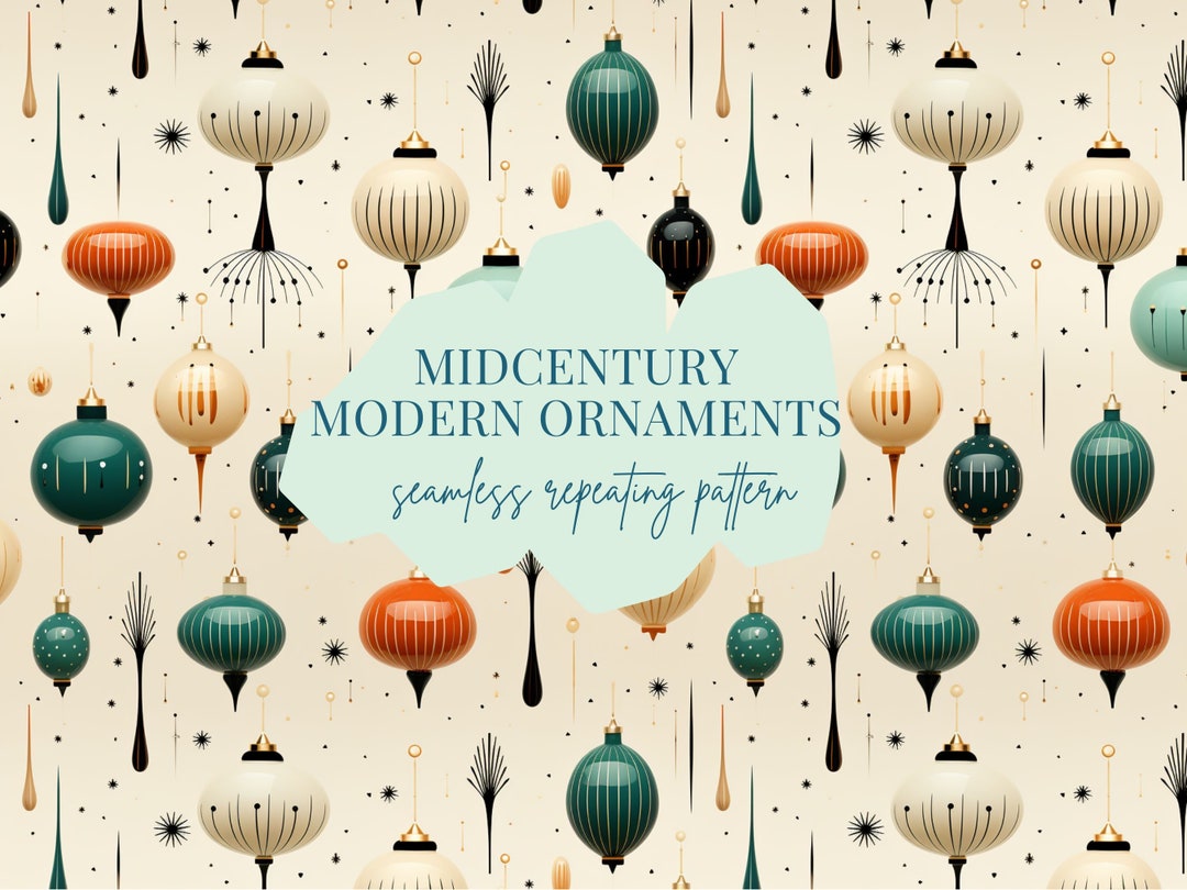 Mid-century Modern Ornaments Christmas Holiday Seamless Pattern ...