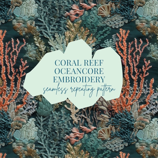 Coral Reef Ocean Core Embroidery Repeatable Seamless Pattern, Instant Digital Download