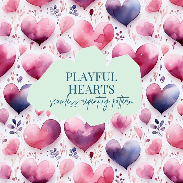 Playful Hearts Commercial Use Seamless Digital Paper For Fabric Printing, Sublimation, Tumblers, Wallpaper, Graphic/Web Design