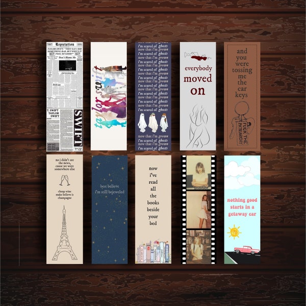 10 digital Taylor Swift themed bookmarks | high-quality images | digital file | you print at home | book lover | swiftie gift | png