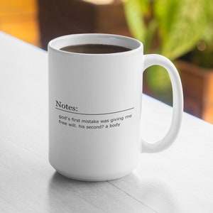 Fanfic Notes Ao3 Mug for Writers 'god's mistake'
